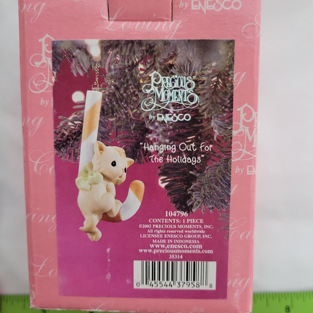 Precious Moments Cat Candy Cane Ornament Hanging Out For The Holidays 104796